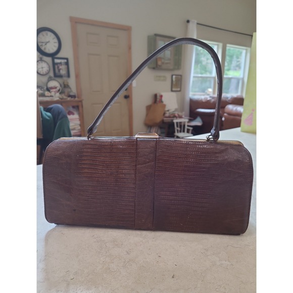 Escort Handbags - VTG. 50's Escort Genuine Reptile rectangular frame bag single handle snap close